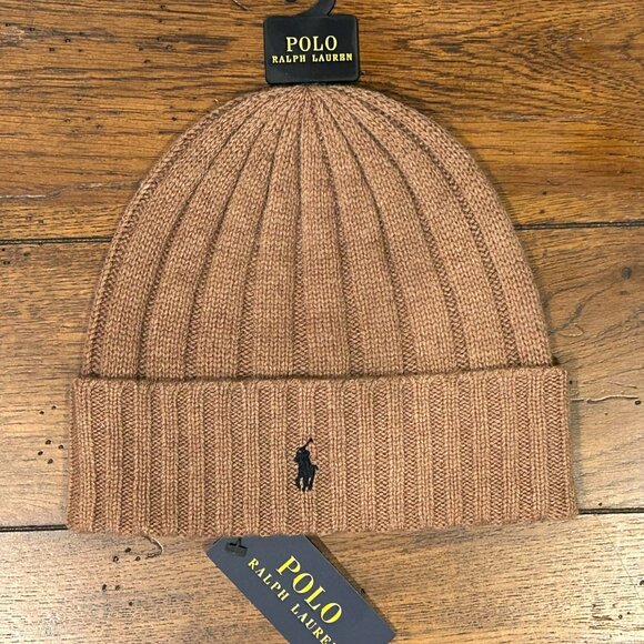 Polo Ralph Lauren Men's Skull Cap Beanie Hat Camel Tan Navy NWT - Picture 3 of 3